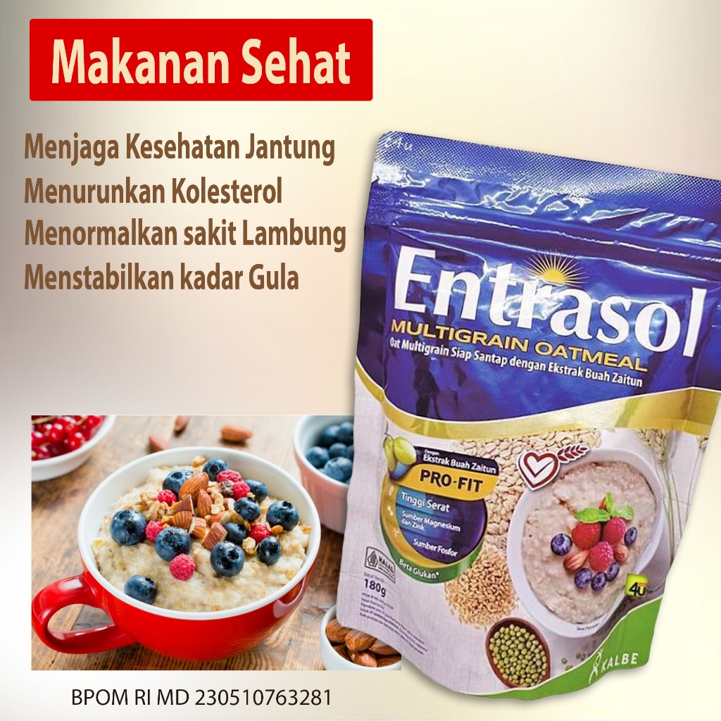 

Makanan Sehat TERLARIS Menurunkan kolesterol Menjaga Kesehatan jantung Menstabilkan Kadar gula Menormalkan sakit Lambung Anda Menginginkan Tubuh Sehat Makanan ini salah satunya Solusi yang Tepat ~ Entrasol Oatmeal 180g