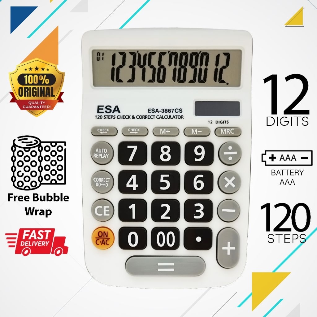 

Calculator Esa 3867CS Kalkulator Digital 12 Digits Check & Correct