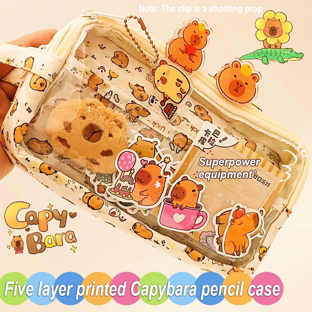 

Tas Pensil Capybara yang Imut - Tas Kanvas Estetis Kawaii, Organizer Perlengkapan Sekolah Transparan dengan Kompartemen