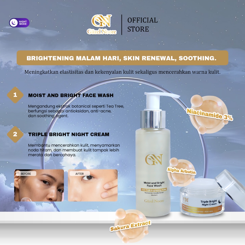 Guzel Noore Triple Brightening Power [2 PCS] Bundling Skincare regenerasi kulit berlangsung lebih op
