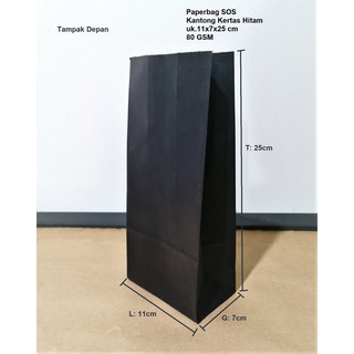 

100 PCS Paperbag Kantong Kertas SOS Hitam Polos 11x7x25cm 80 GSM
