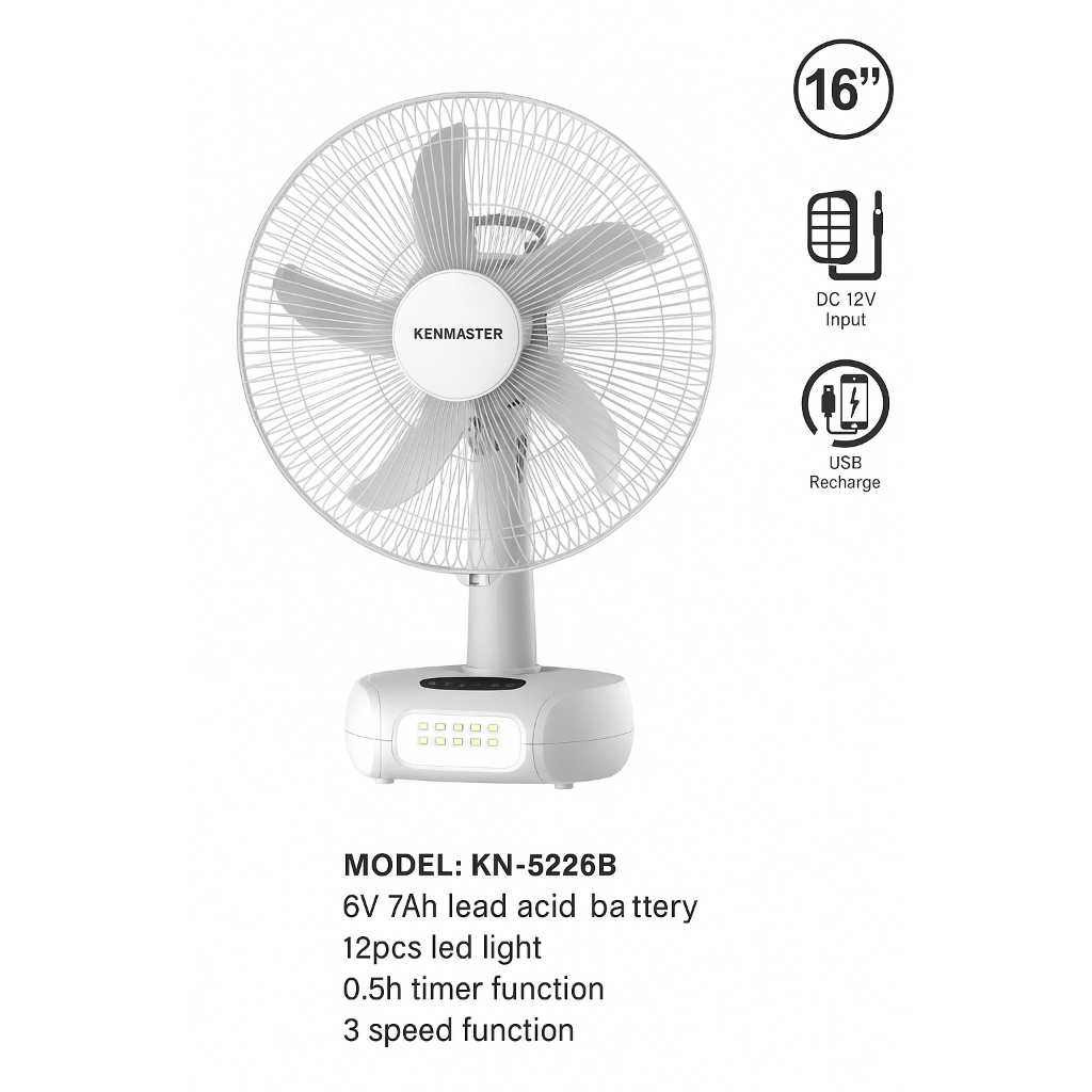 Kipas Angin Cas Besar Kenmaster 16 Inch KN-5226B Abu Abu Murah Meriah Pengiriman Cepat
