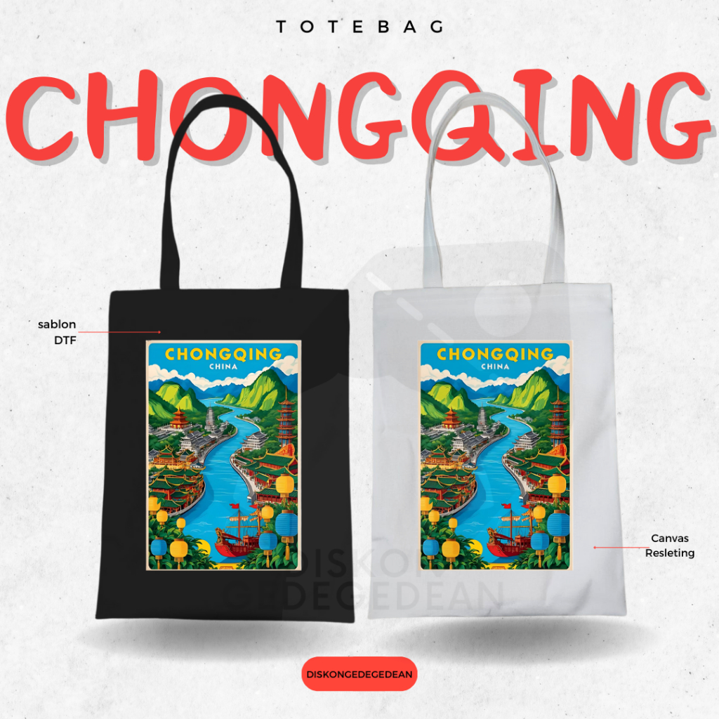 Diskongedegedean Totebag Chongqing Souvenir Tas Oleh Oleh China Kanvas Resleting 3