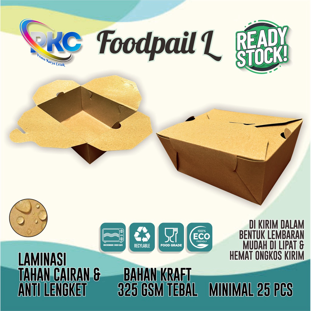 Food Pail Size L Rice Box Murah 325gsm Paper Lunch Box Kertas Dus Makanan Takeaway Kraft Grosir