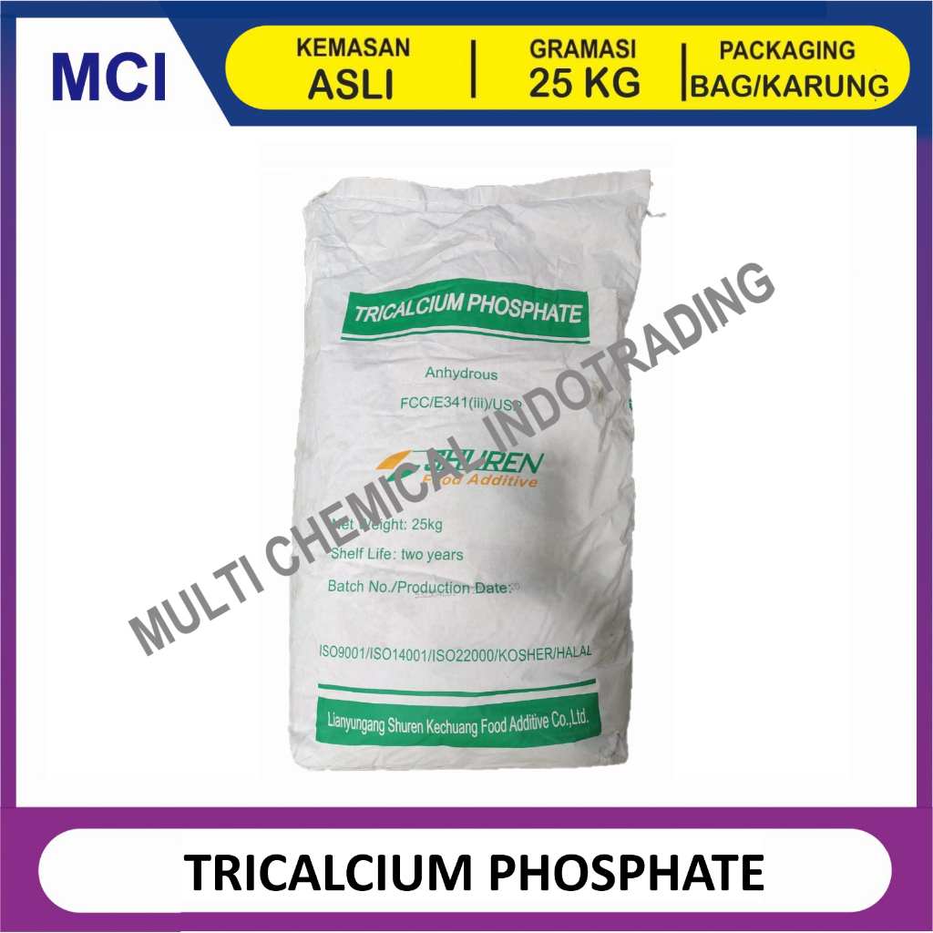 

TRICALCIUM PHOSPHATE SHUREN - 1 BAG 25 KG / ANTI KEMPAL ANTI GUMPAL ANTI CAKING MAKANAN FOOD GRADE