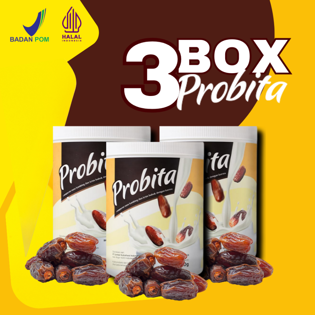

3 Box Probita Susu Kurma Ajwa - Peninggi Badan Anak & Remaja Rendah Gula BPOM & Halal