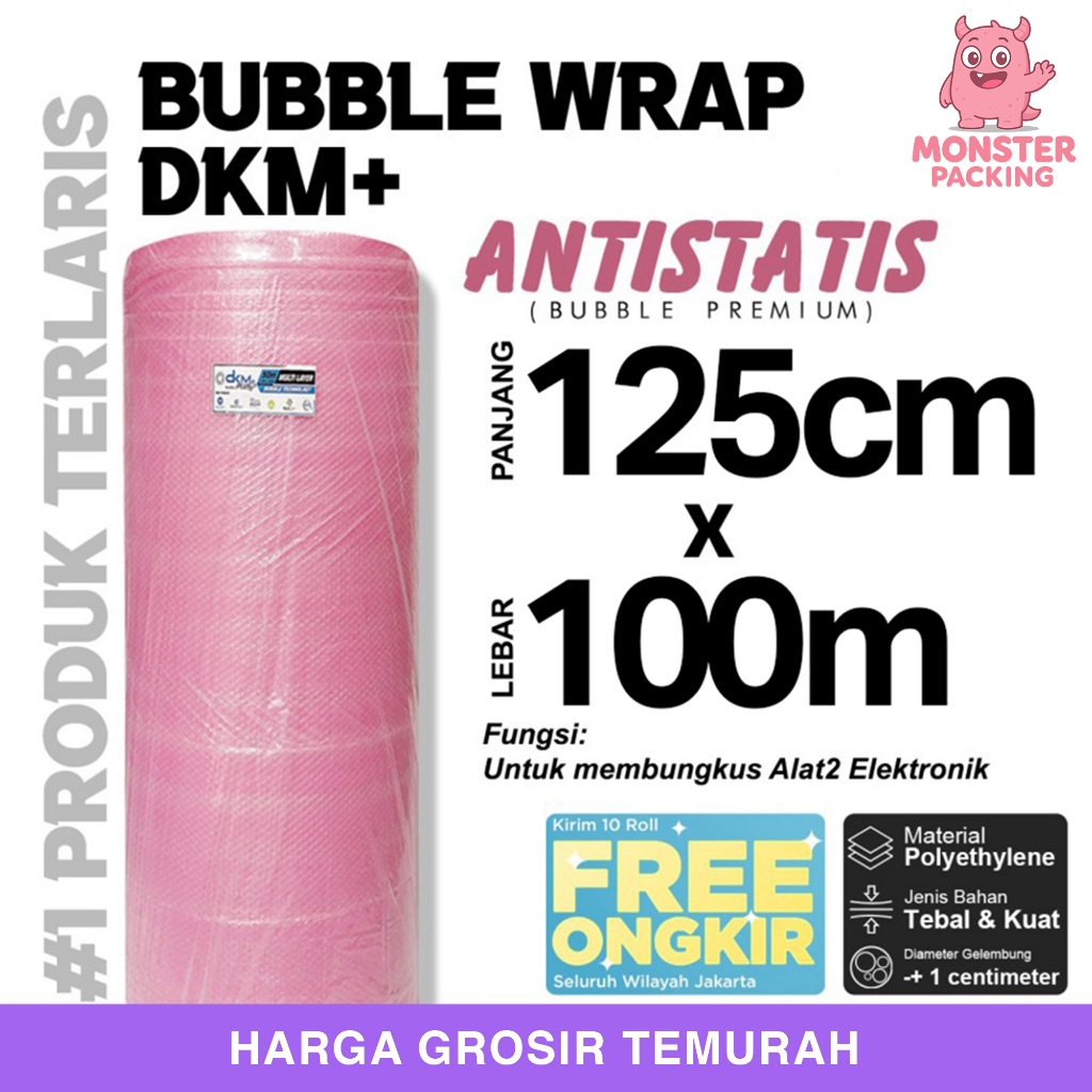 

BUBBLE WRAP DKM+ ANTI STATIC 125CM X 100M - BUBBLE ANTI STATIS MERAH