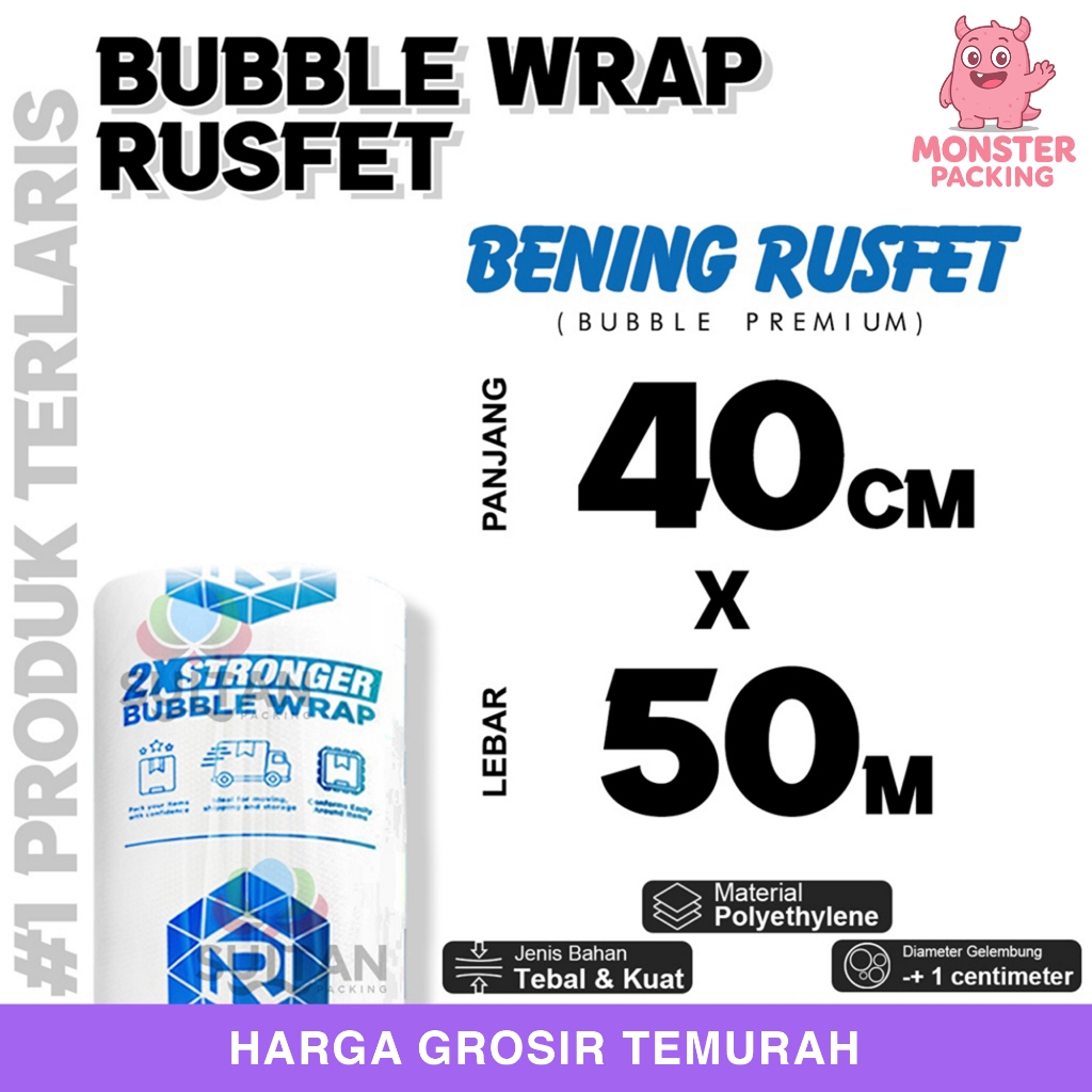 

Bubble Wrap 40cm x 50meter RUSFET BENING Bubblewrap TERMURAH / ROLL