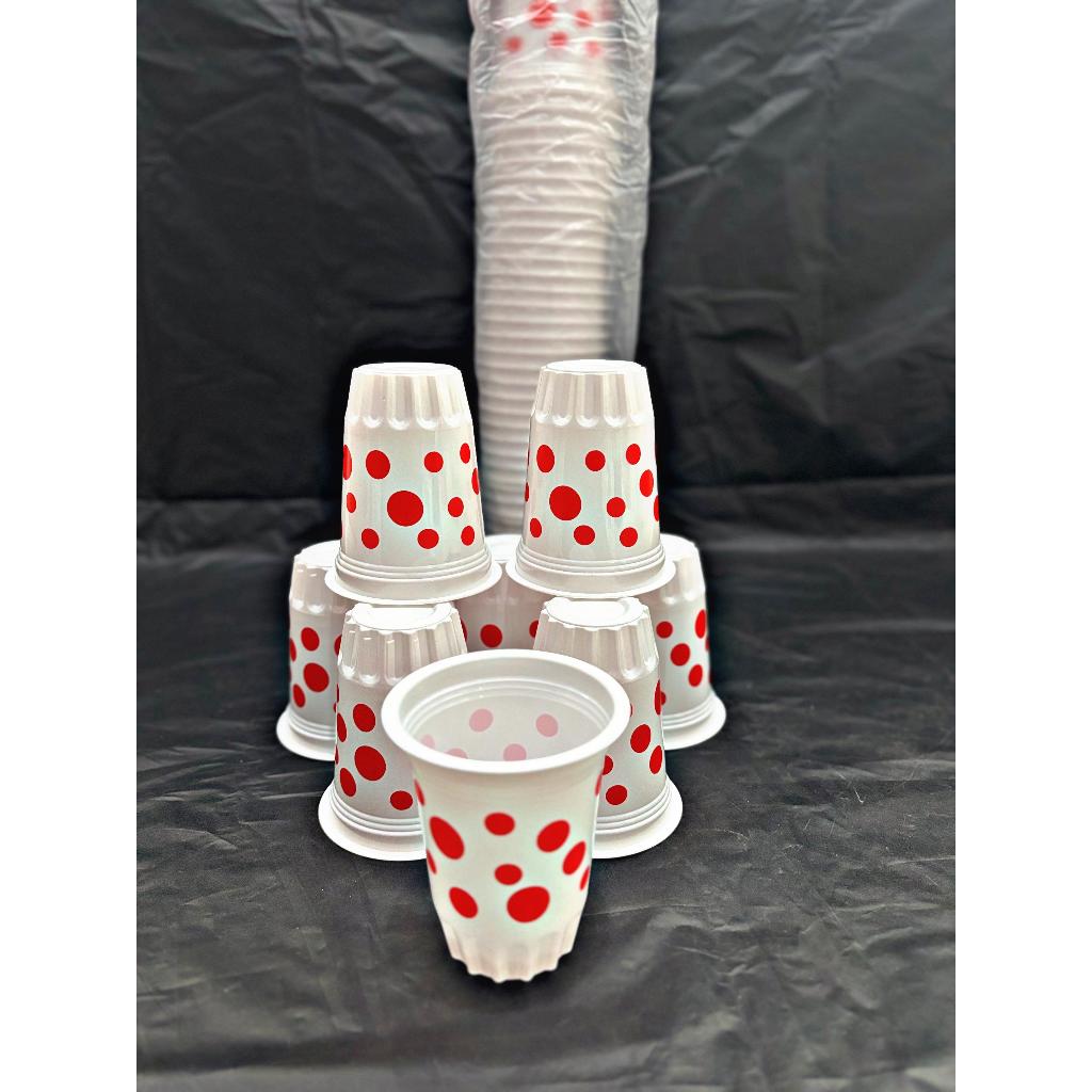 GELAS PLASTIK POLKADOT/GELAS BOLA MERAH/GELAS PLASTIK ES BUAH ES DURIAN STARINDO ISI 2000 PCS