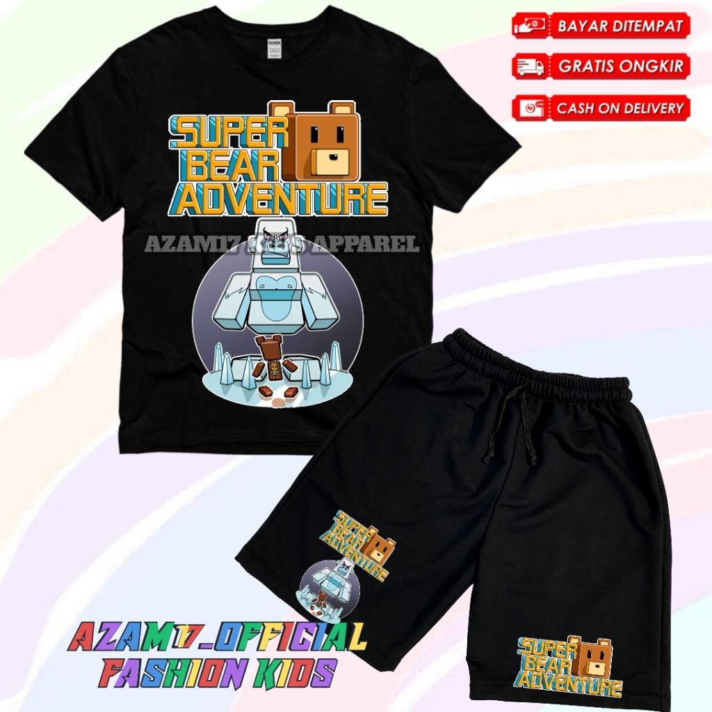 (BISA COD) Setelan Kaos Celana Pendek Anak Game Super Bear Adventure Terbaru Free Nama / Setelan Kao