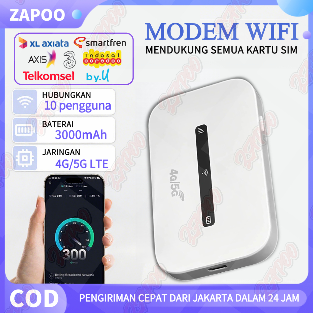 Modem WiFi 4G5G LTE Portable Router Mini Mifi Hotspot WiFi Saku 300Mbps Bisa Semua Kartu SIM
