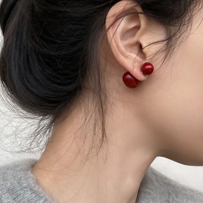 Popvjewel - Kaila Heart Shape Red Earrings - Anting Bentuk Hati Warna Merah Maroon