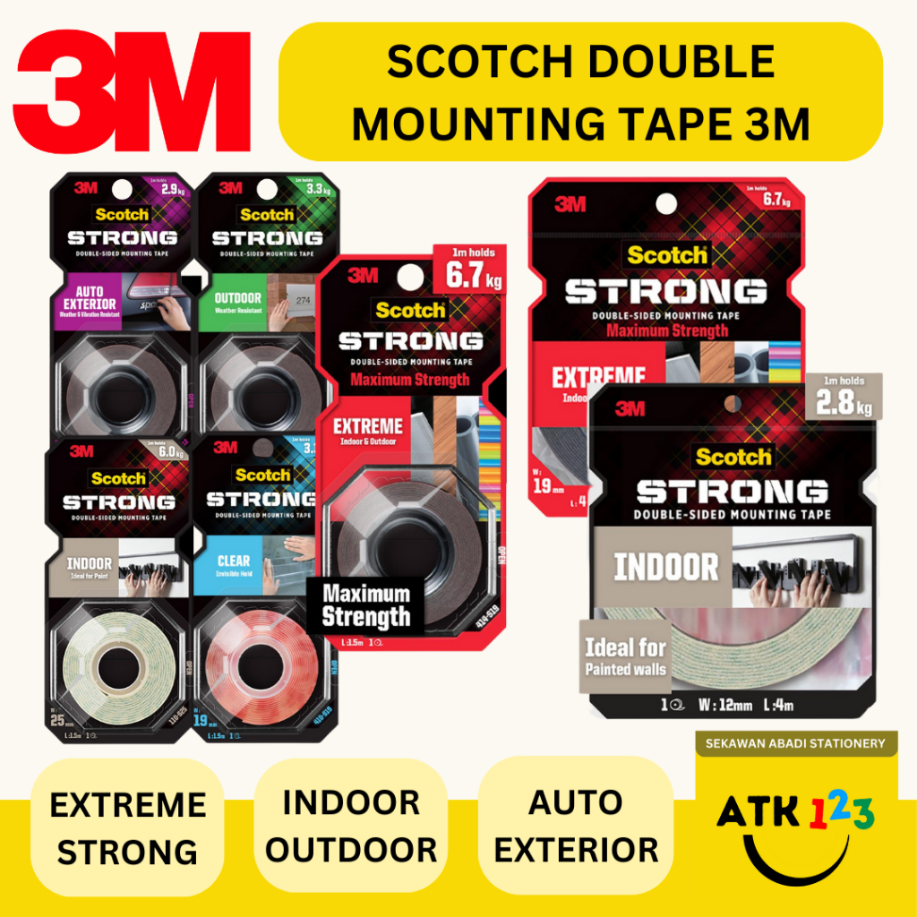

3M Scotch Double Sided-Mounting Tape Extrem Strong Indoor Outdoor Otomotif Clear