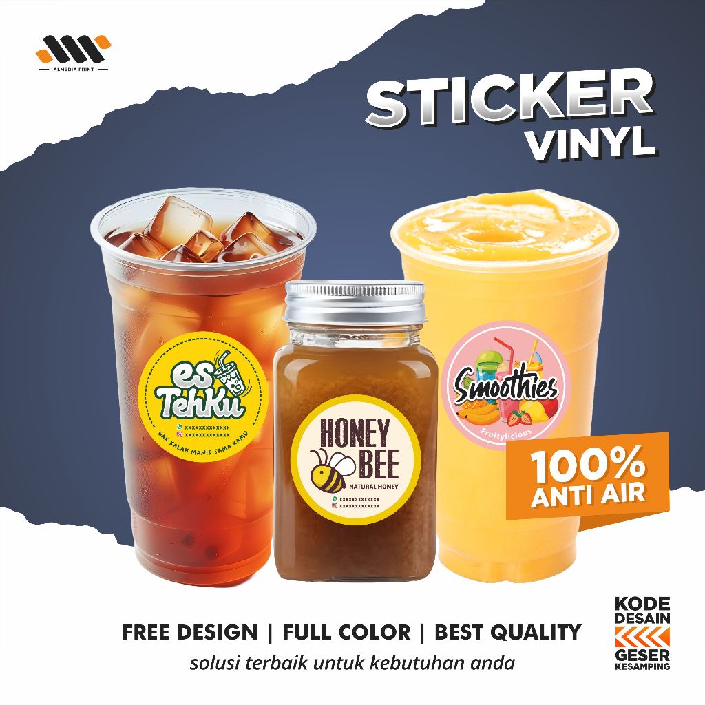 

Cetak Sticker Stiker Label Kemasan Vinyl Custom Minuman Produk Makanan Kemasan (GRATIS DESAIN)