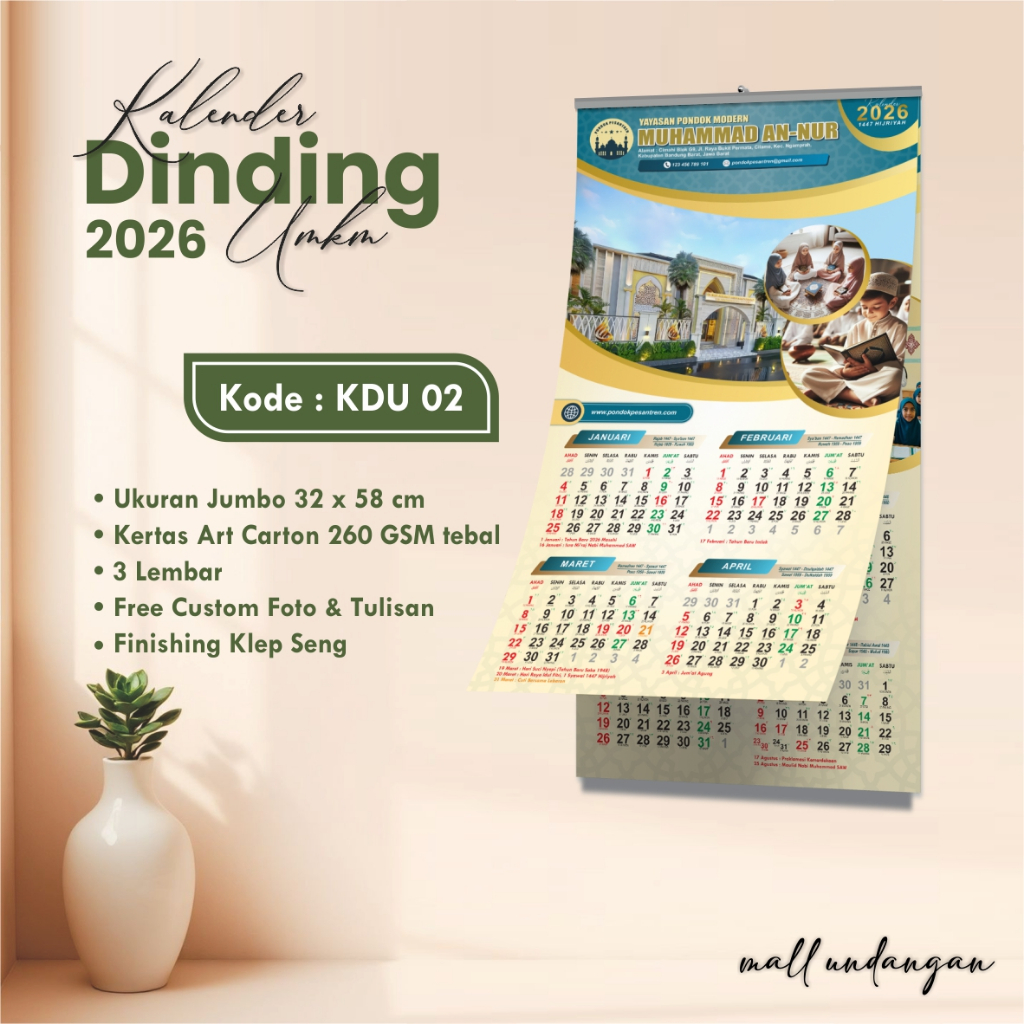 

CETAK KALENDER GROSIR JUMBO UMKM 2026 - KALENDER DINDING CUSTOM FREE FOTO FREE DESAIN