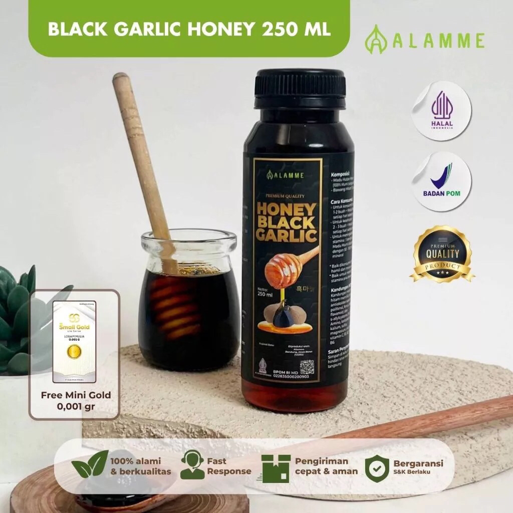 

Alamme Madu Black Garlic Bawang Hitam Tunggal Lanang Premium 250 ml Honey Kesehatan Penambah Stamina
