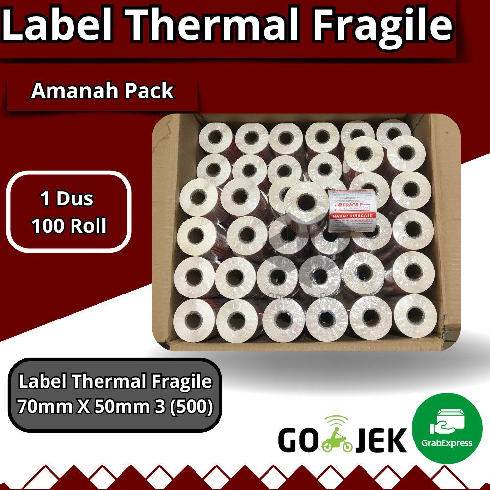 

LABEL STICKER THERMAL FRAGILE 70X50 ISI 500PCS (1 Dus isi 100Roll), ( Wajib Video Unboxing Stiker Jangan Dibanting Online Shop)