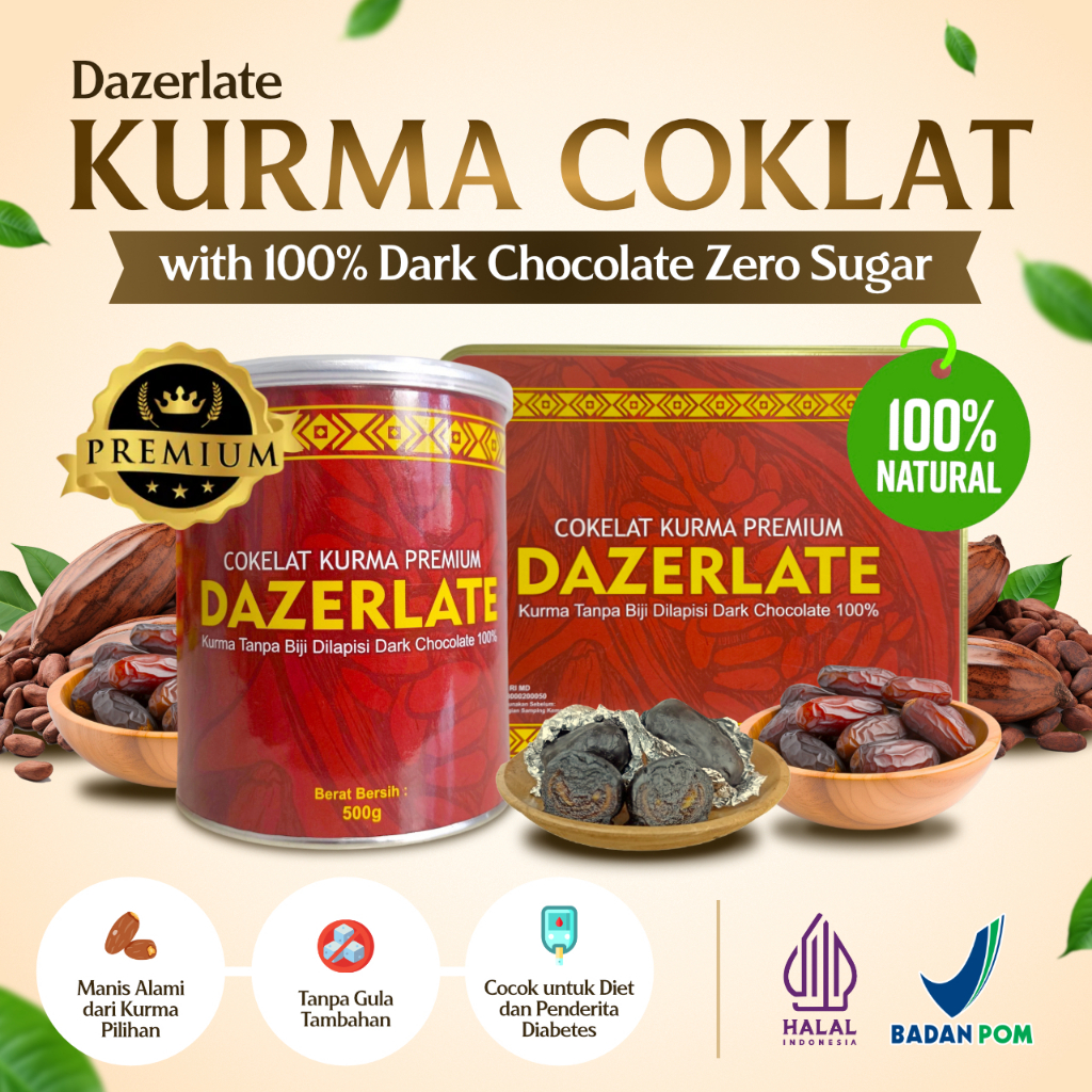 

Cokelat Kurma Premium – 100% Dark Chocolate Zero Sugar