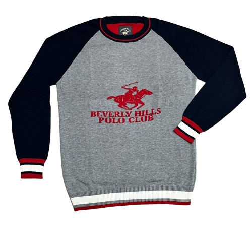 BEVERLY HILLS POLO CLUB SWEATER MEN GREY NAVY BVM24117