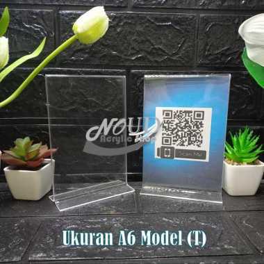 

TEMPAT BROSUR AKRILIK MINI A6 STANDING ACRYLIC NOMOR TABLE MEJA BARCODE QRIS