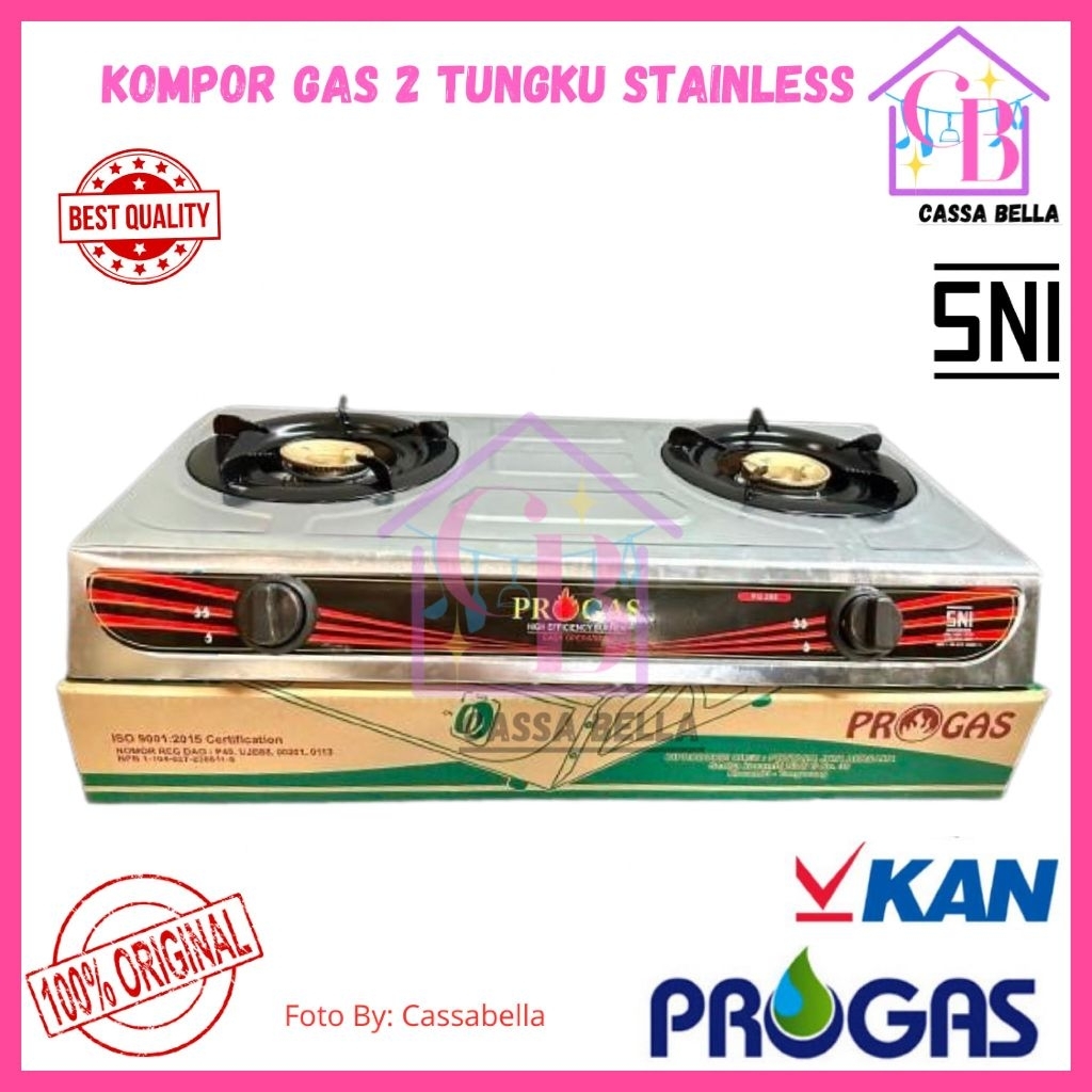 Kompor Progas 2 Tungku Stainless / Kompor Gas 2 Tungku Stainless / Kompor Gas 2 Tungku PROGAS + Sela