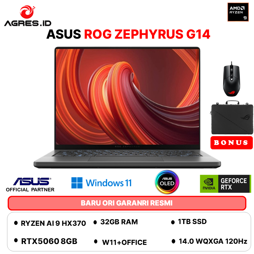 ASUS ROG ZEPHYRUS G14 OLED RYZEN AI 9 HX370 RTX5060 32GB 1TB W11+OHS+M365B 14.0WQXGA 120HZ GA403WM