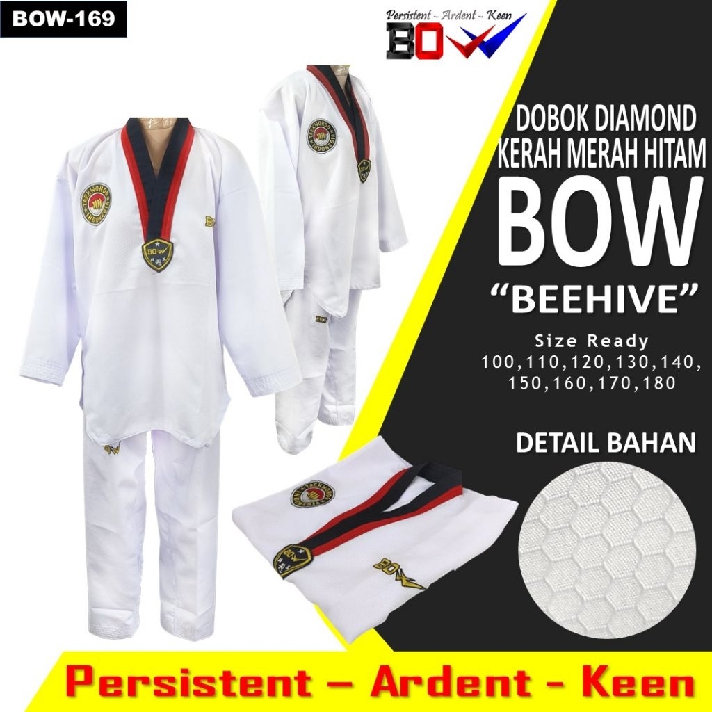 dobok seragam Baju taekwondo bow diamond kerah putih kerah merah hitam pemula