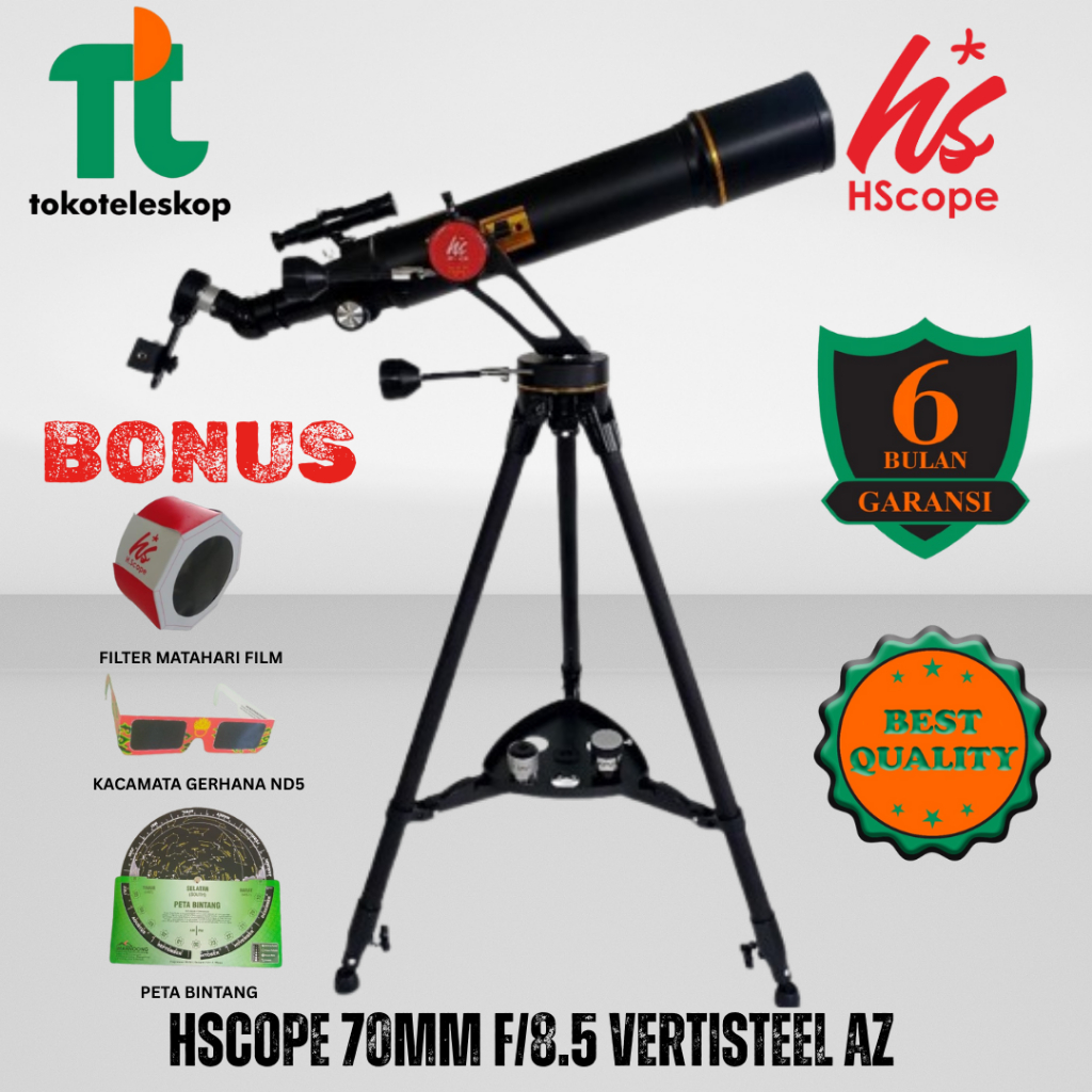 Teleskop HScope 70mm F/8.5 Vertisteel AZ | Teropong Bintang | Teleskop Bintang | Teleskop Astronomi 