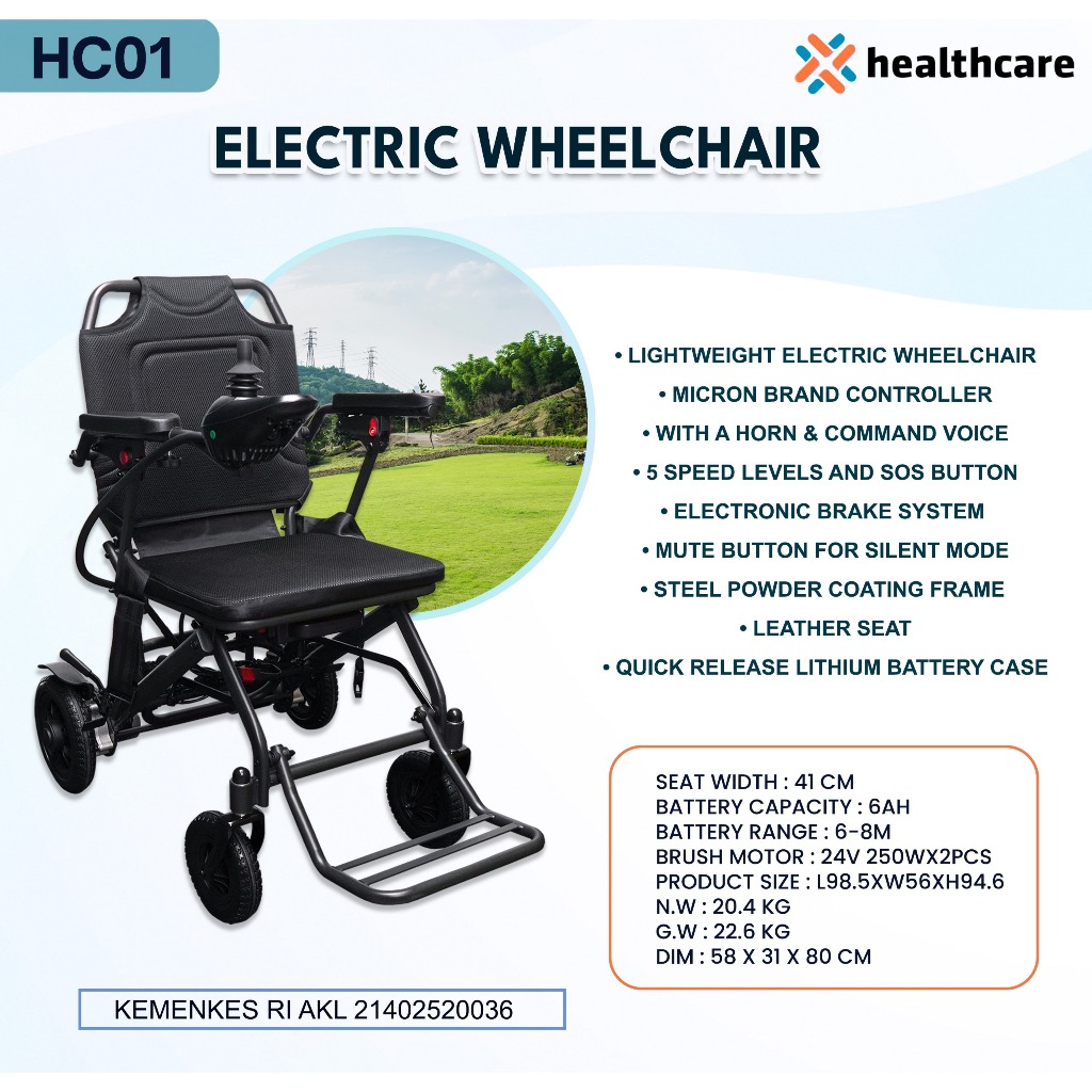 Kursi Roda Lipat Elektrik Traveling  ONEHEALTH HC-01 / Kursi Roda Elektrik Traveling Umroh /  Electr