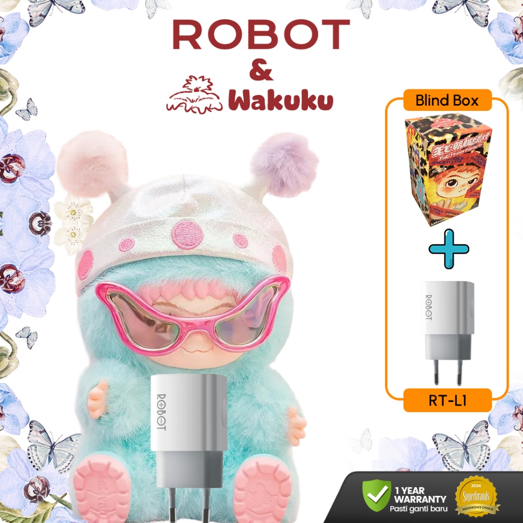 [ROBOT X WAKUKU] WAKUKU Fuzzy Trendy Fun Blind Box Keychain Bag Charm dan ROBOT Kepala Charger Fast 