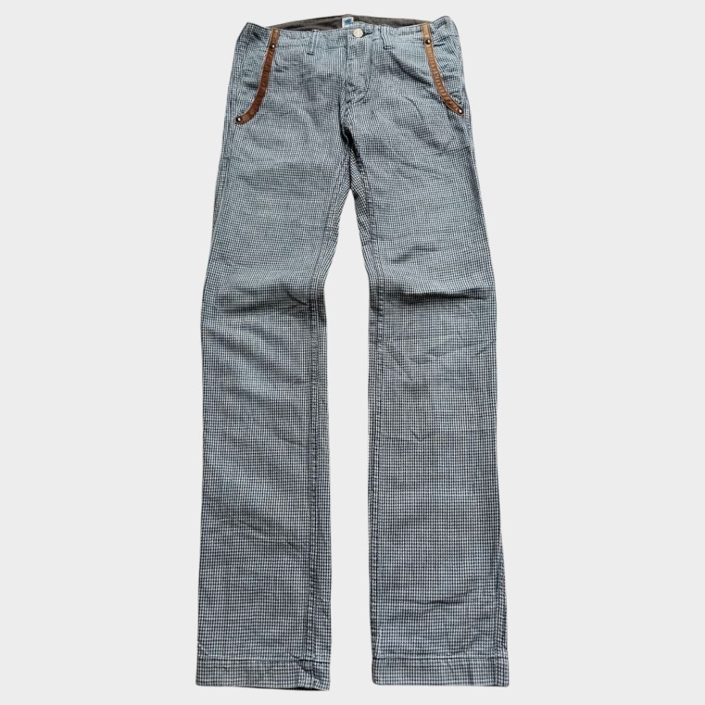 Syoaiya Pure blue Japan houndstooth leather trim pocket pant not momotaro japan blue visvim