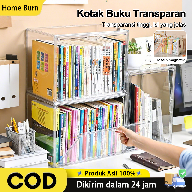 [Home Burn]Kotak Penyimpanan Buku Transparan-Kotak Display Akrilik-Rak Buku-Kotak Penyimpanan Serbag