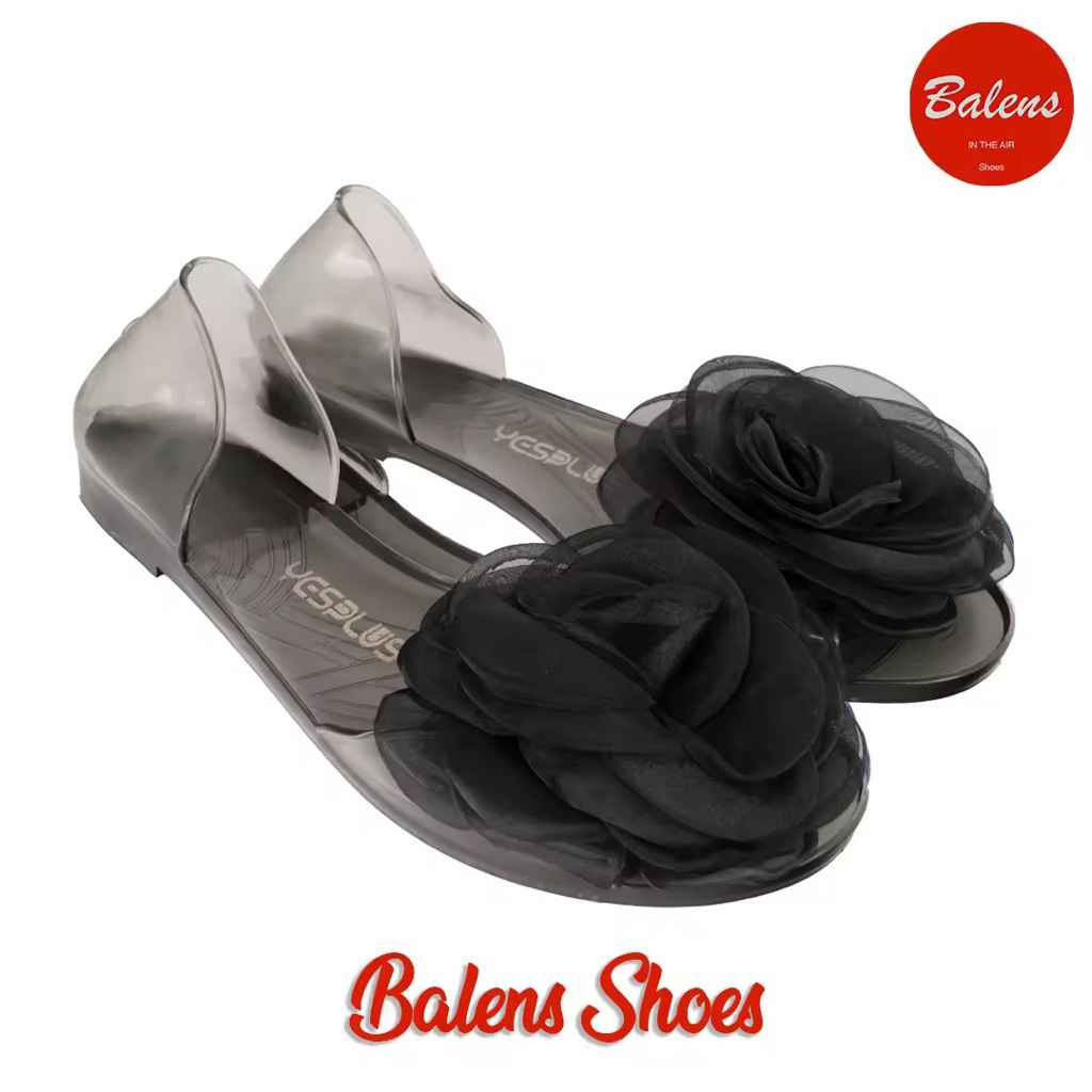 Sepatu Flat Kaca Flower Bunga Mawar Sandal Jelly Karet Flat Shoes Best Seller Sepatu Sendal