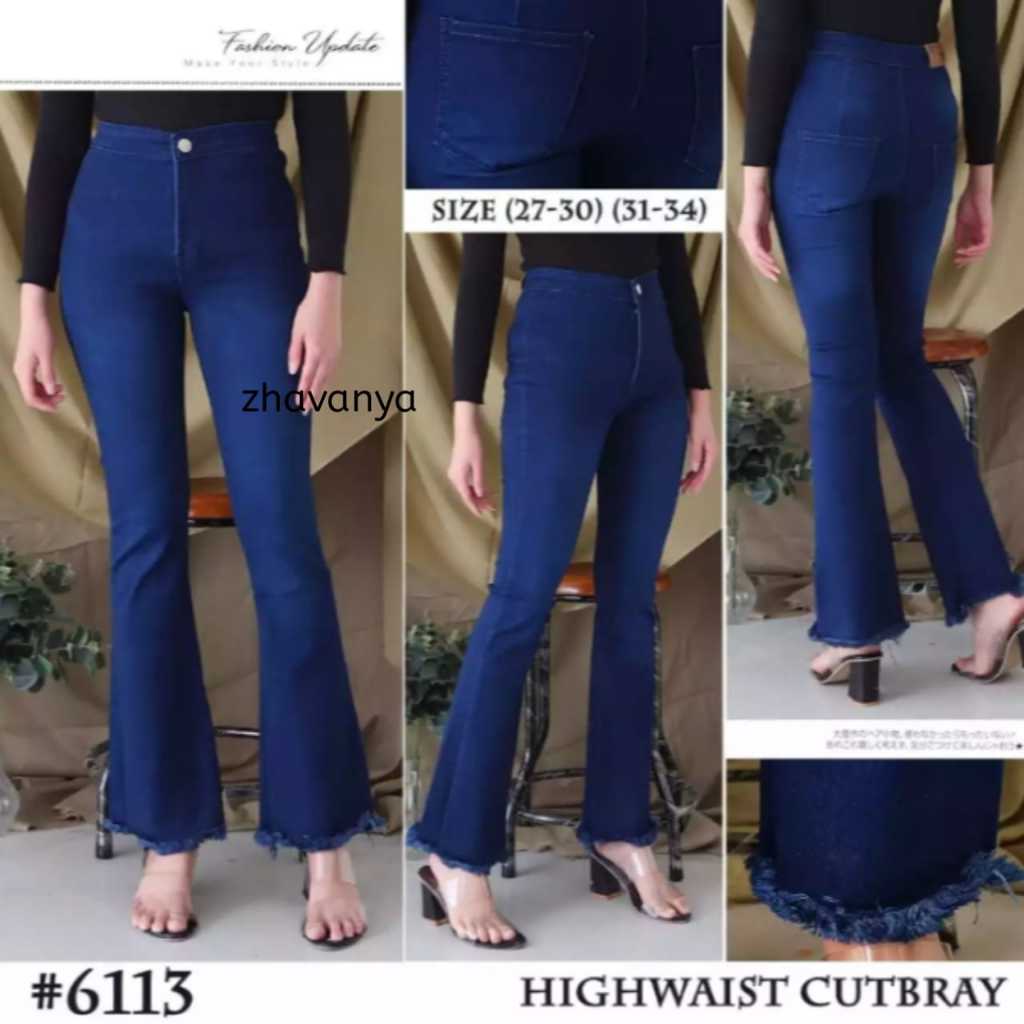Celana Jeans Highwaist Cutbray Rawis Putih Wanita-Celana Panjang Jeans-Celana Jeans Wanita Terbaru