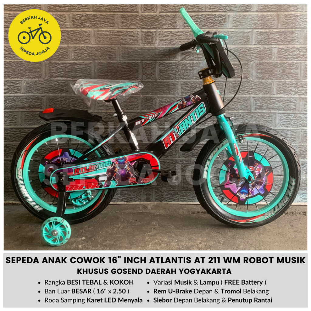 Sepeda BMX Atlantis 16 inch Sepeda Anak Cowok AT 211 Ban 2.50 Musik FREE Batrai