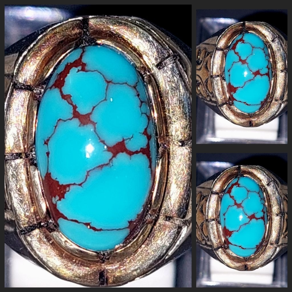 RING PERAK PIRUS MESIR CEPLOK MOTIF SISIK NAGA Pirus Mesir Biru Urat Merah Ceplok Motif Sisik Naga T