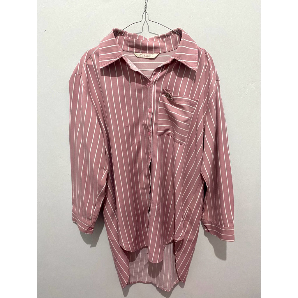 kemeja salur pink