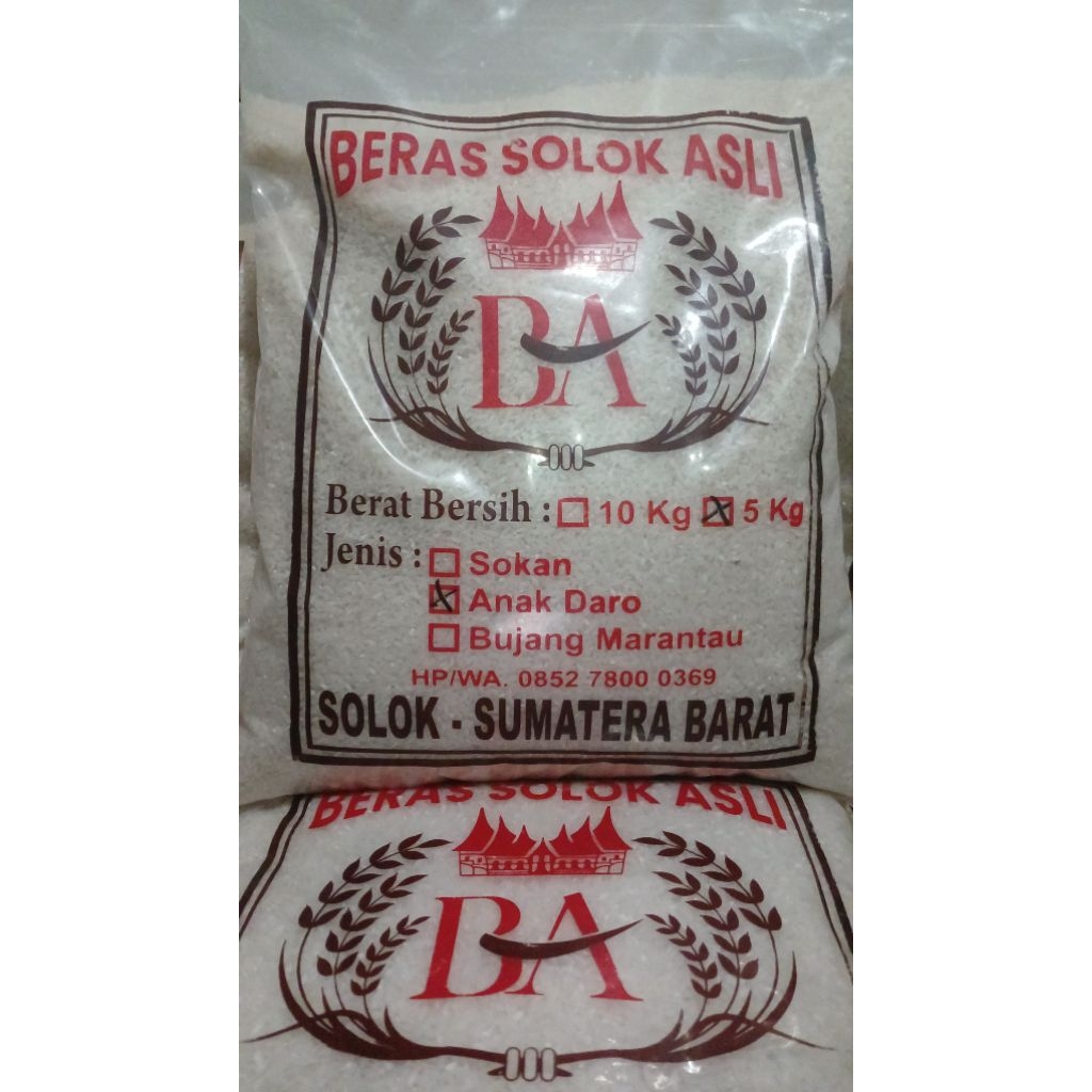 

Beras Solok Anak Daro kemasan 5kg dan 10kg