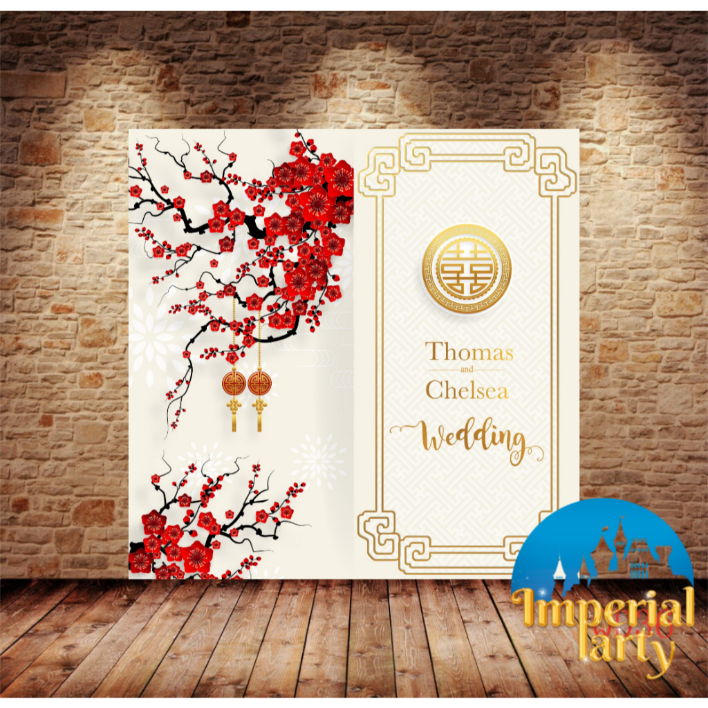 Custom Backdrop Banner Spanduk Lamaran Sangjit Tunangan Wedding Shuangxi 6