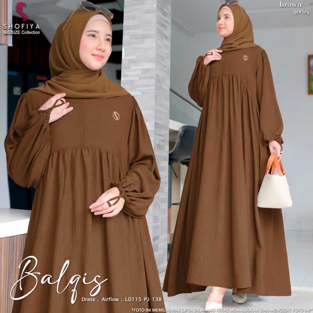 Balqis dress wanita jumbo ld 115 airflow baju gamis muslimah polos premium elegant model baru 2025