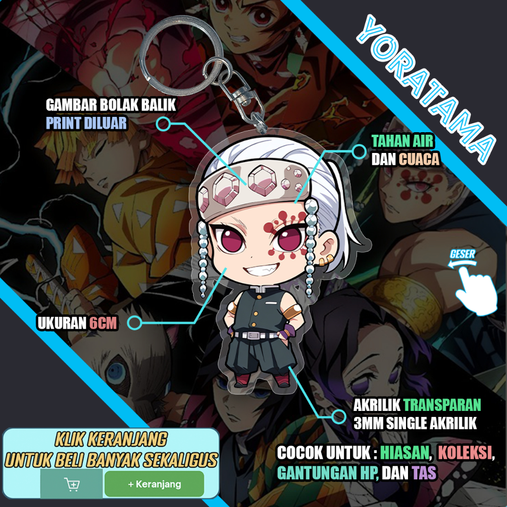 Gantungan Kunci Tengen Uzui Demon Slayer Kimetsu, Keychain Anime Lucu