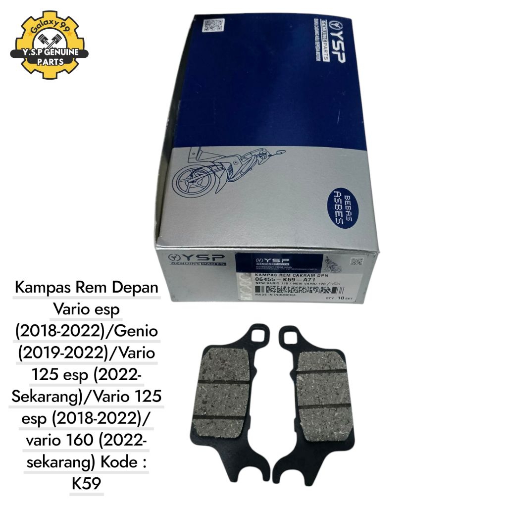 Discpad YSP,Kampas Rem Depan(k59)/kaliper rem tokico/Vario 150 Esp,Vario 125 Esp,Vario 160
