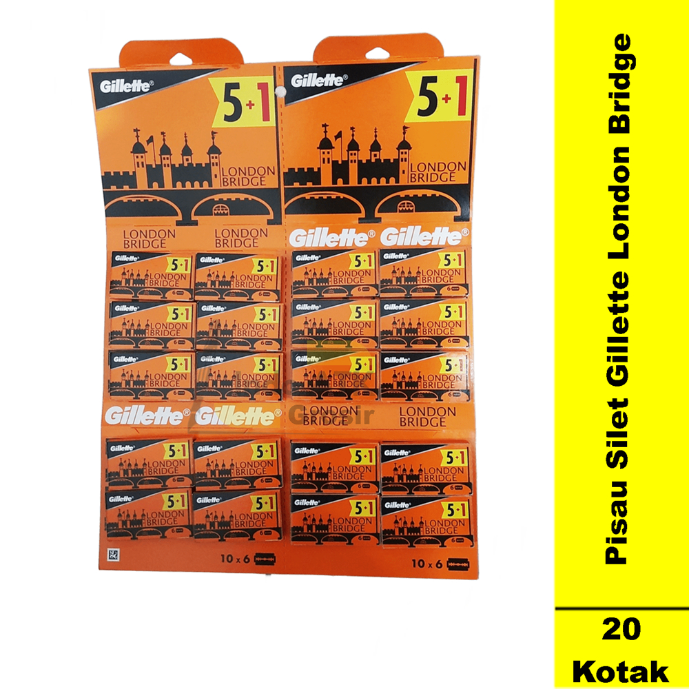 1 Papan Pisau Silet GILLETTE LONDON BRIGDE Asli Isi 20 Pack / Pisau Cukur / Pisau Isi Ulang