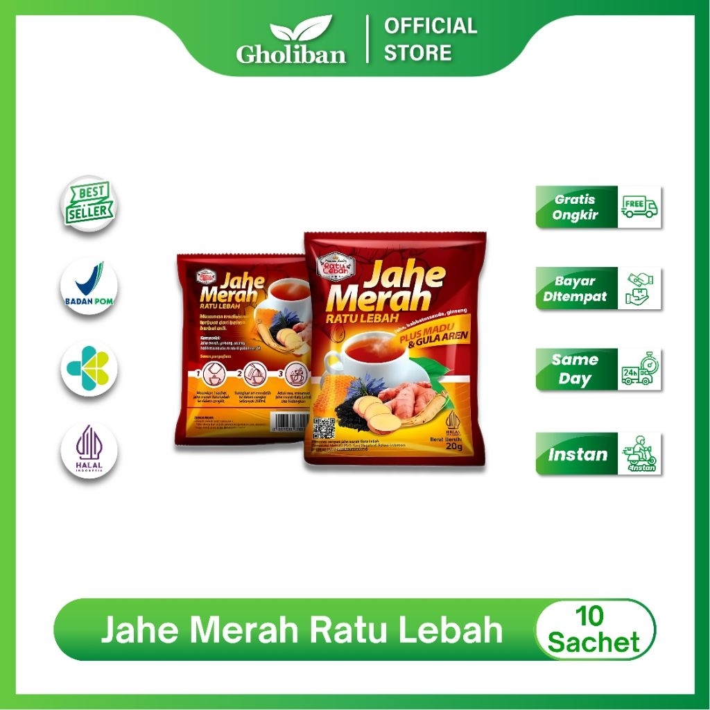

Ratu Lebah Jahe Merah Instan Plus Madu dan Gula Aren 10 Sachet Minuman Herbal Alami