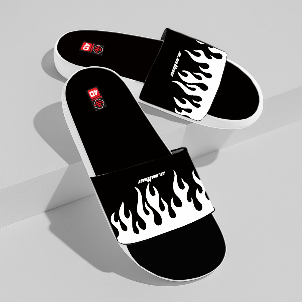 Sandal Slide Pria FIRE WHITE / Sandal Slop Pria / Sandal Pria Distro / Sandal Slide Kekinian Trendy