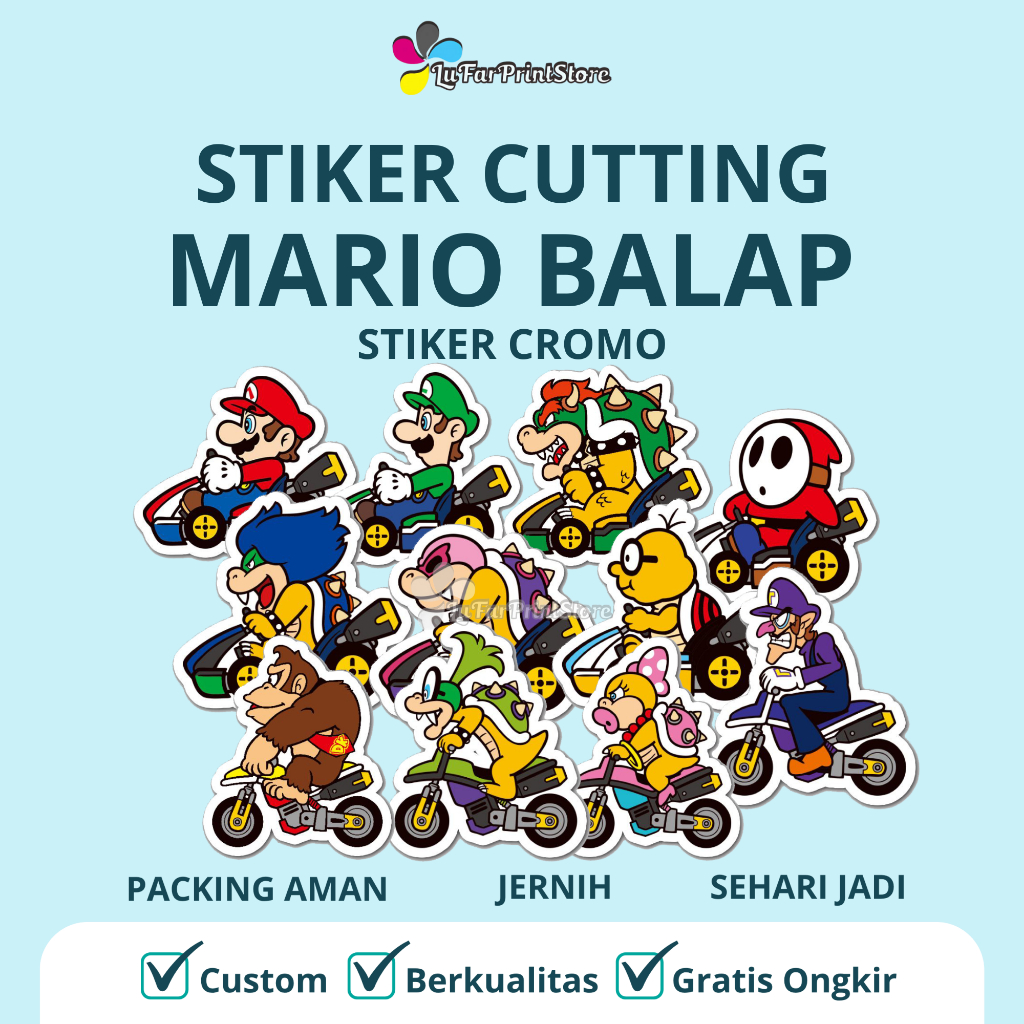 

MURAH STIKER CUTTING MARIO BALAP ( ISI 50 PCS ) | STIKER CROMO | STIKER MARIO BALAP [ SEHARI JADI ]