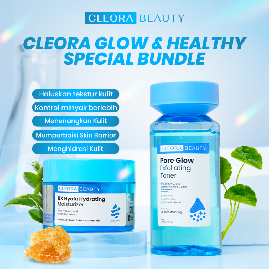 [COMBO HEMAT] Cleora Beauty Special Bundle Pore Glow Exfoliating Toner + Cleora 8x Hyalu Hydrating M