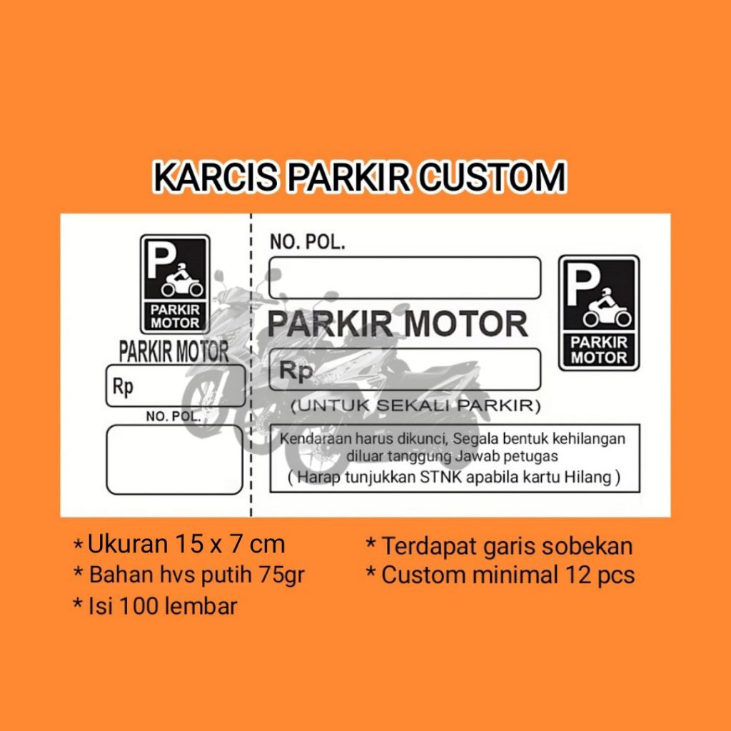 KARCIS PARKIR MOTOR CUSTOM 15x7 cm