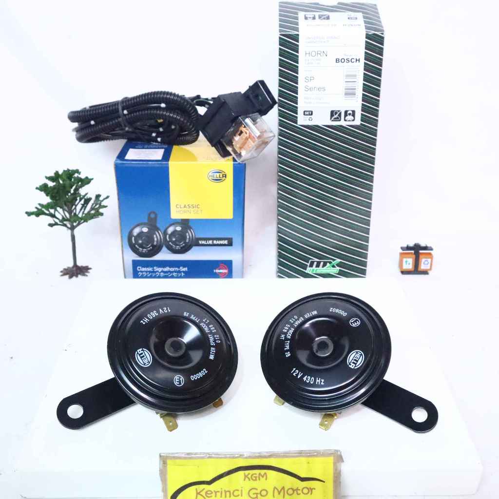 PAKET Hella Classic SP Klakson Disc 12 Volt Double Soket Pin Terminal 2 High & Low Tone Disk Horn + 
