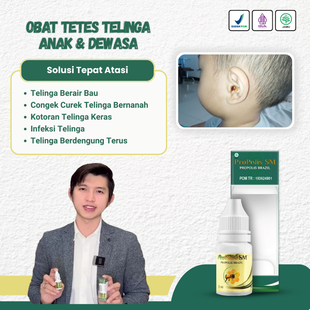 Obat Tetes Telinga Anak dan Dewasa, Telinga Berair  Bau Congek Curek Bernanah Gatal Propolis SM